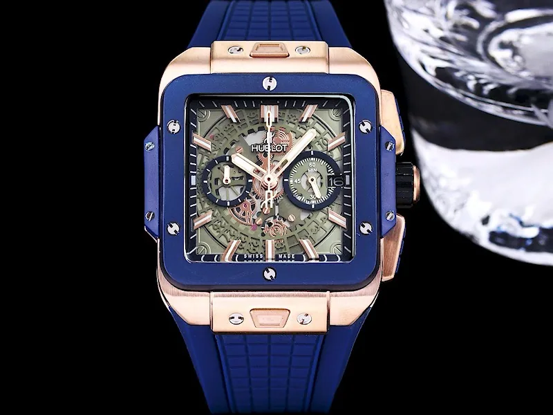 Hublot Square Big Bang Replica Unico Titanium 45 Blue Gold Bezel Watch