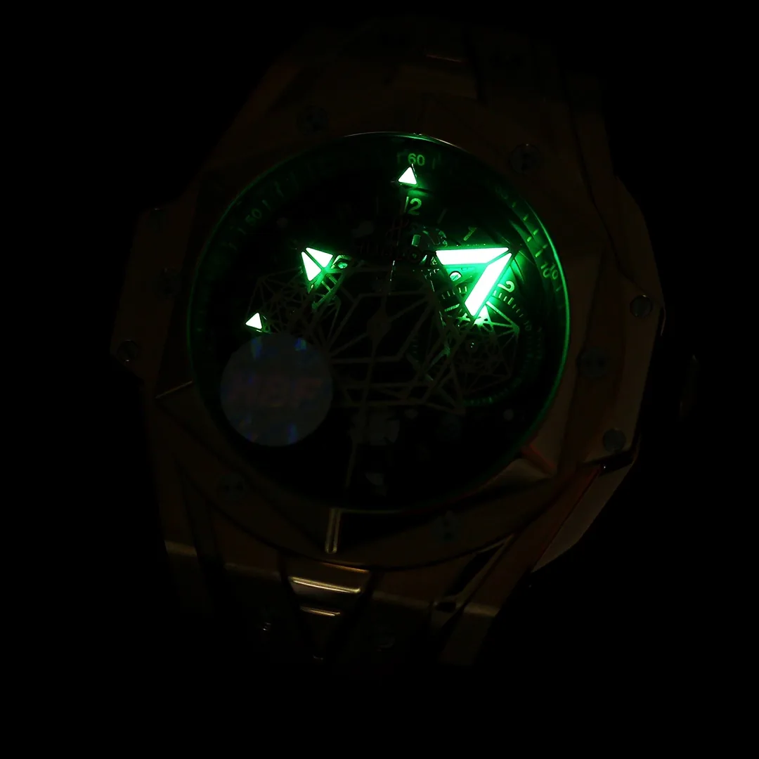 Hublot Big Bang Replica Black Sang Bleu II King Gold 45 Skeleton Dial Watch