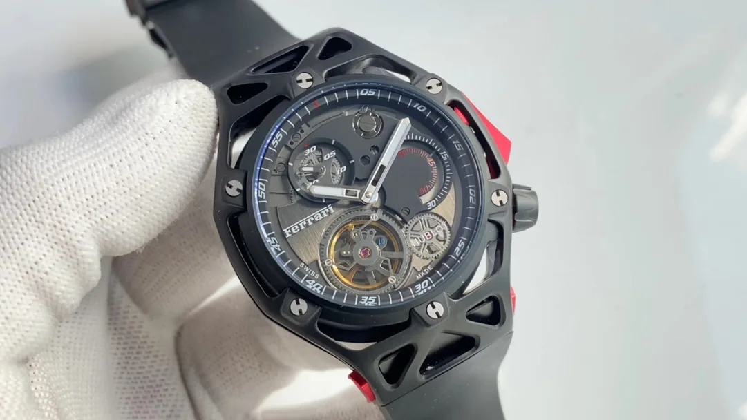 Hublot Tourbillon Techframe Replica Ferrari 43mm Black Carbon Fiber Watch