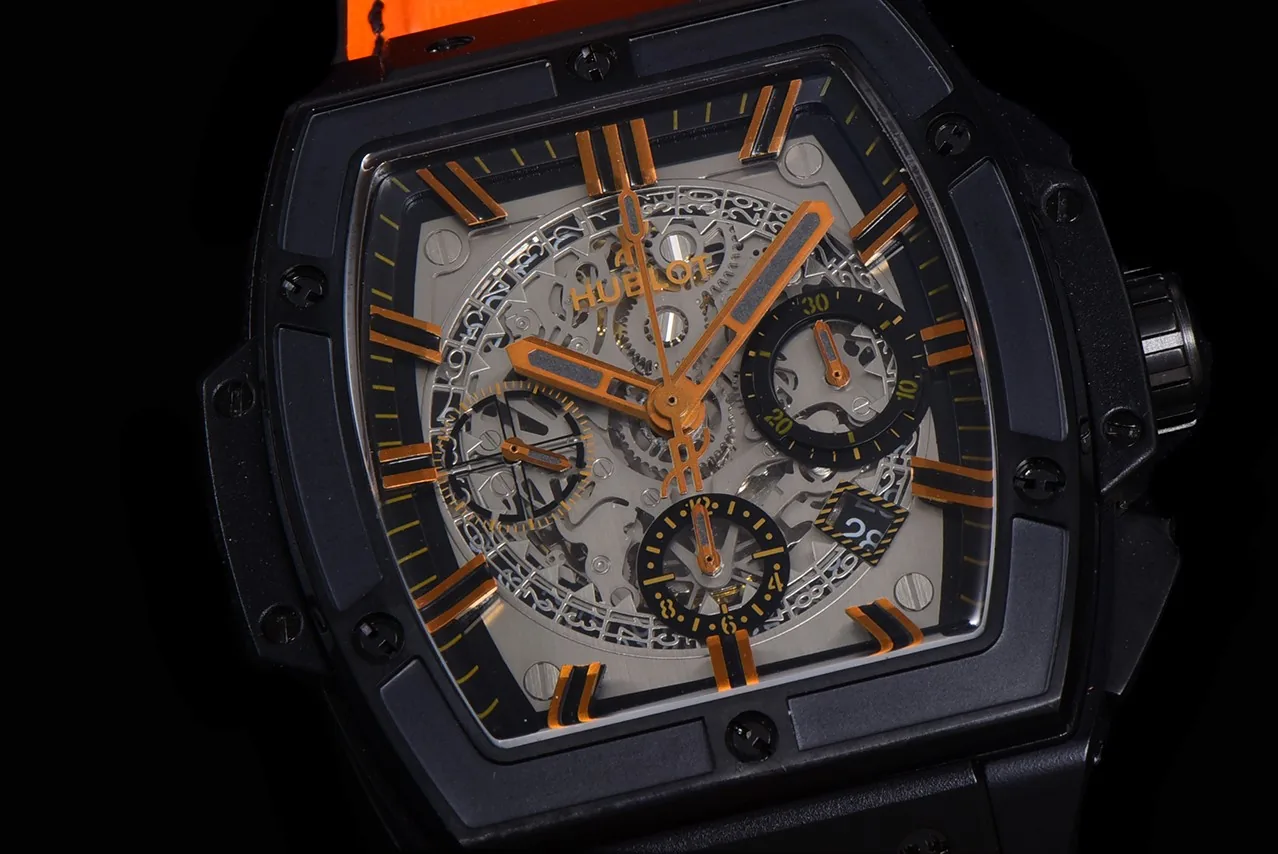 Luxury Hublot Spirit of Big Bang Replica 45mm Orange Leather Strap Watch – Bold Skeleton Dial