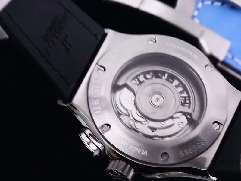 Luxury Hublot Classic Fusion Replica 45mm Skeleton Dial Moonphase Blue Leather Strap Watch
