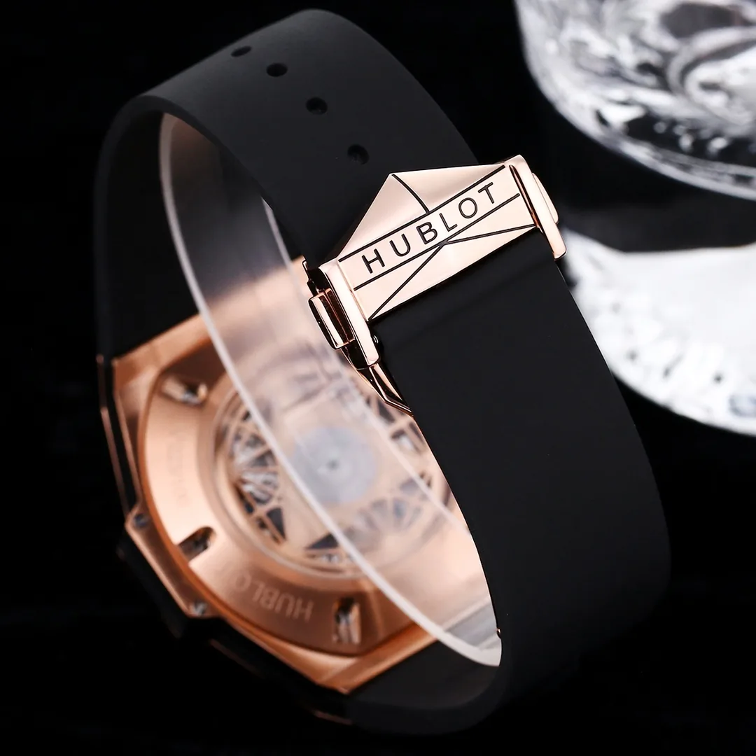 Hublot Big Bang Replica Black Sang Bleu II King Gold 45 Skeleton Dial Watch