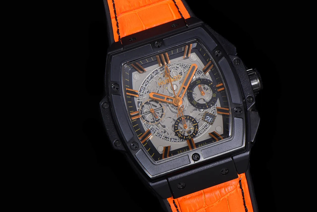 Luxury Hublot Spirit of Big Bang Replica 45mm Orange Leather Strap Watch – Bold Skeleton Dial