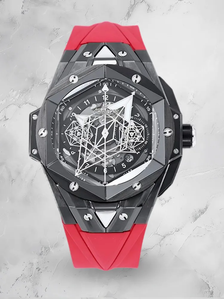 Hublot Big Bang Replica Sang Bleu II Transparent Dial Ceramic Case Watch