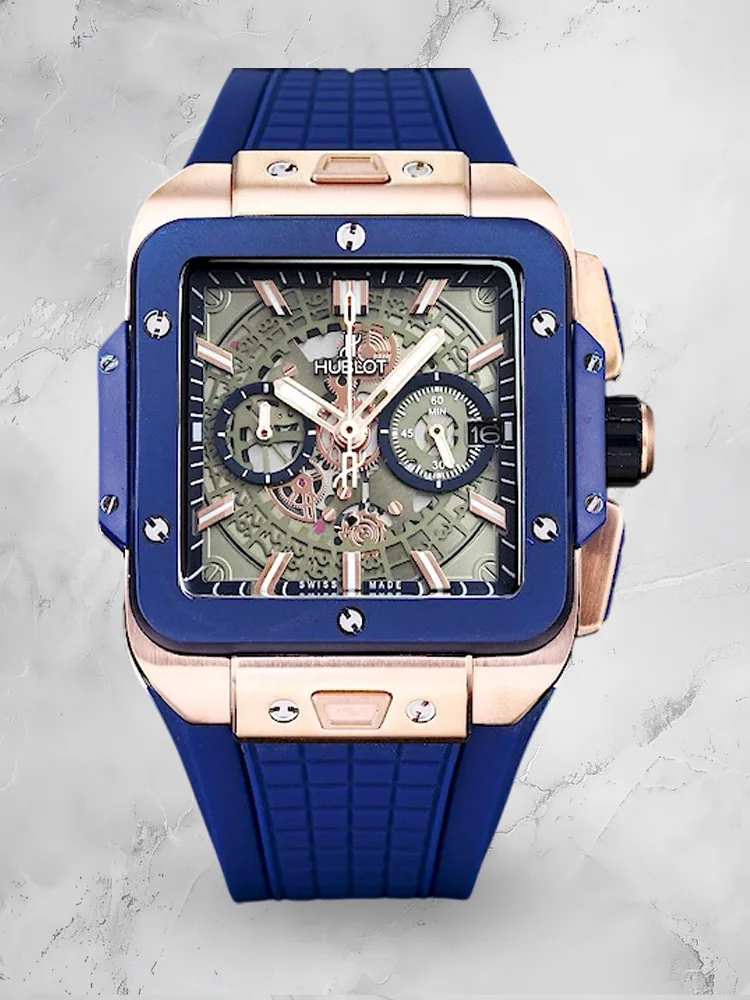 Hublot Square Big Bang Replica Unico Titanium 45 Blue Gold Bezel Watch
