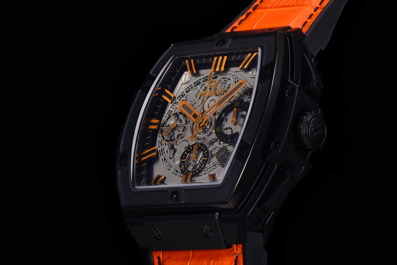 Luxury Hublot Spirit of Big Bang Replica 45mm Orange Leather Strap Watch – Bold Skeleton Dial