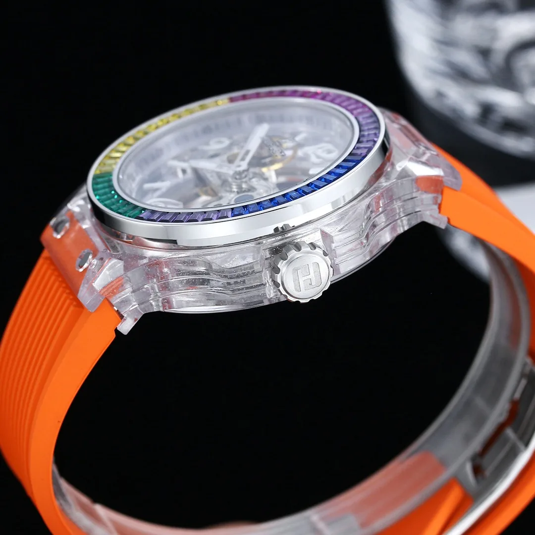 Swiss Hublot Big Bang Unico Replica 42mm – Rainbow Diamond Bezel, Multi-Layer Skeleton Dial Watch
