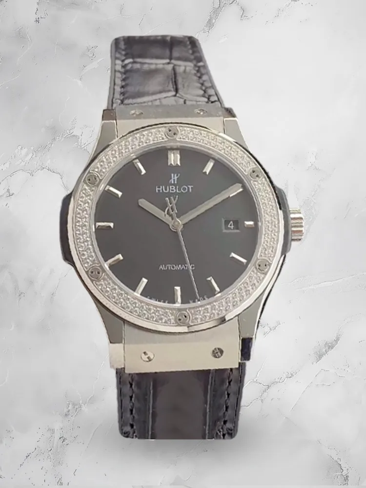 Hublot Classic Fusion Replica 542.NX.1171.LR.1104 Black Grey Dial Titanium Diamond Watch