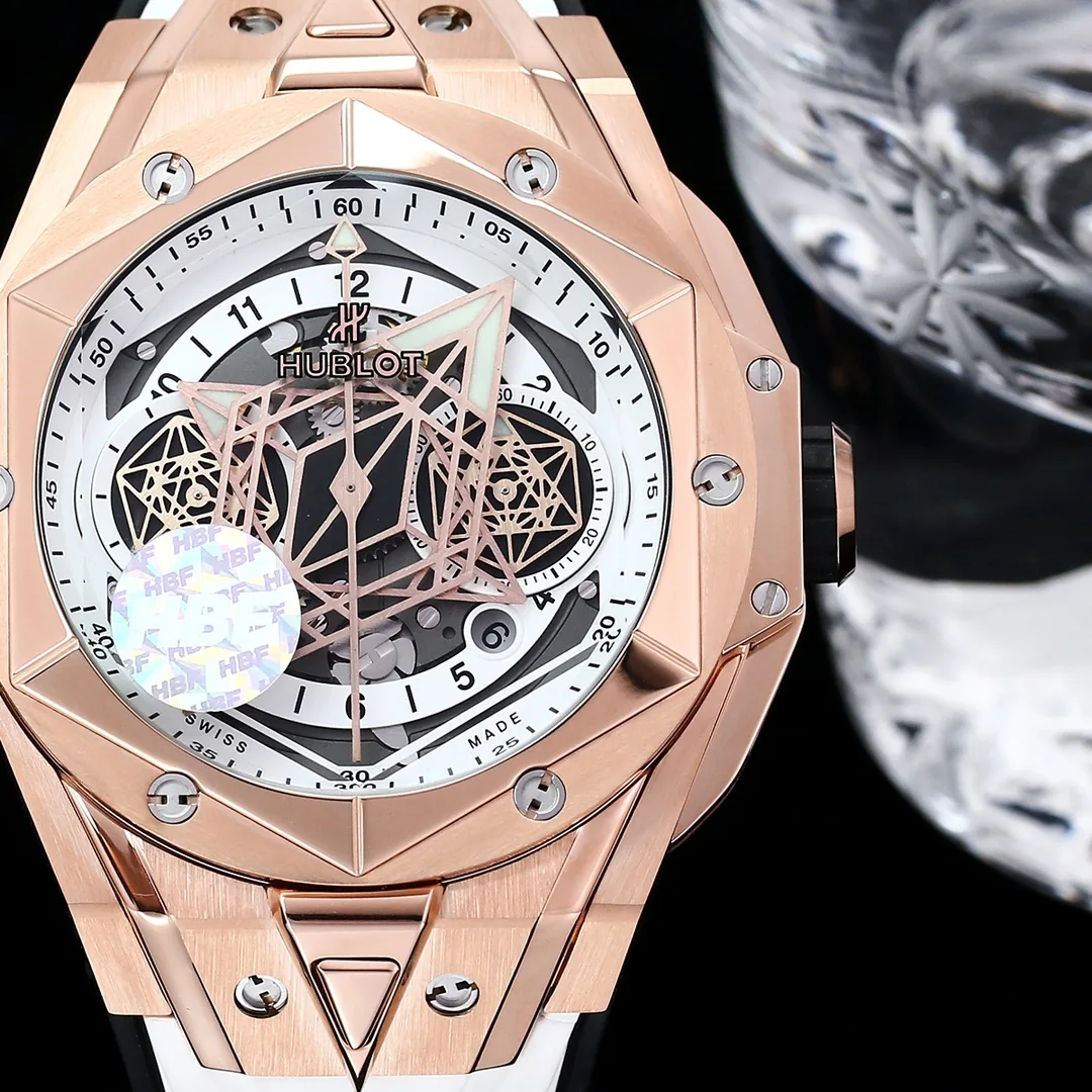 Hublot Big Bang Replica White Sang Bleu II King Gold 45 Skeleton Dial Watch
