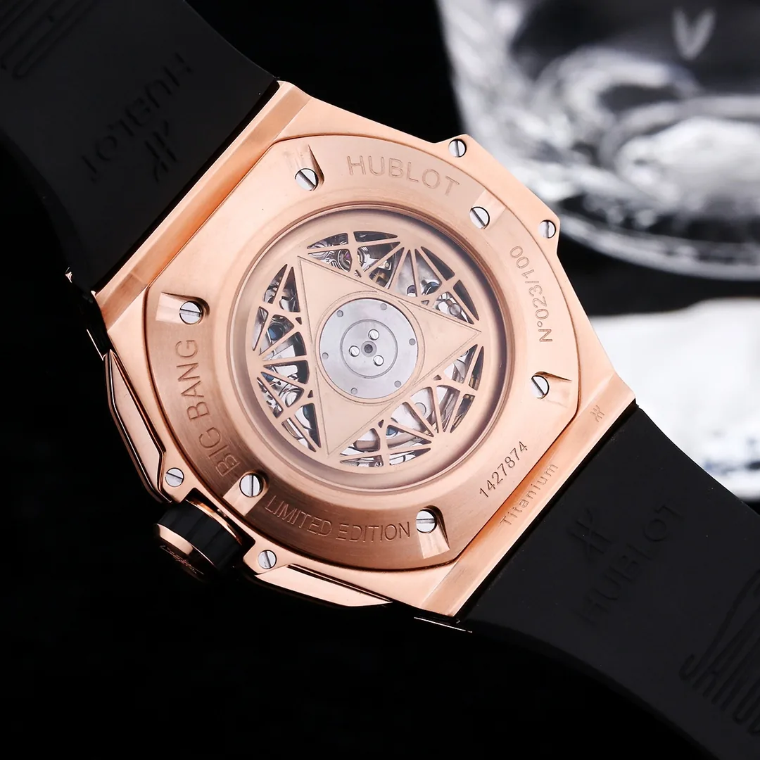 Hublot Big Bang Replica Black Sang Bleu II King Gold 45 Skeleton Dial Watch