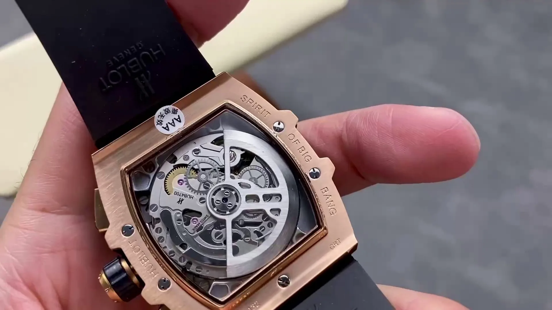 Swiss Hublot Spirit Of Big Bang 642.OX.7180.RX Replica Watch Blue Skeleton Dial Chronograph on Black & Blue Rubber Strap
