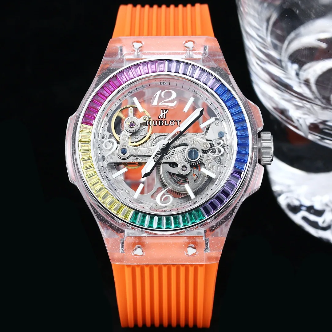 Swiss Hublot Big Bang Unico Replica 42mm – Rainbow Diamond Bezel, Multi-Layer Skeleton Dial Watch