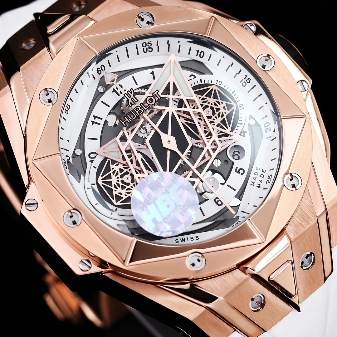 Hublot Big Bang Replica White Sang Bleu II King Gold 45 Skeleton Dial Watch