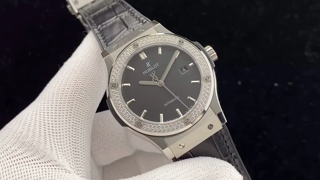 Hublot Classic Fusion Replica 542.NX.1171.LR.1104 Black Grey Dial Titanium Diamond Watch
