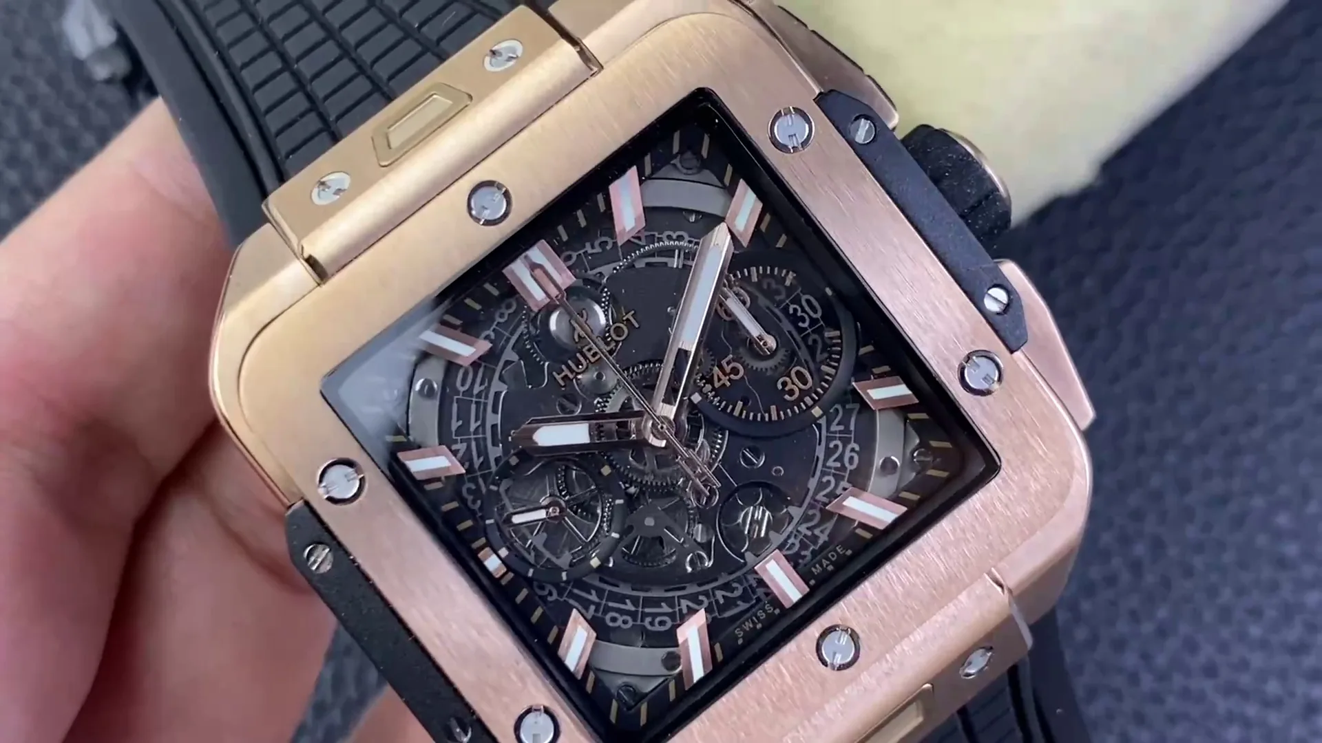 Hublot Square Big Bang Unico Replica 42mm Rose Gold Dark Grey Dial Watch