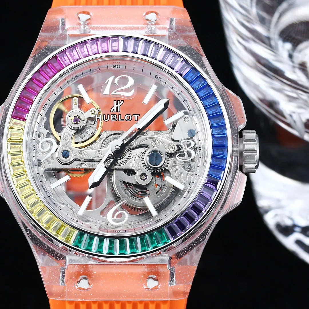 Swiss Hublot Big Bang Unico Replica 42mm – Rainbow Diamond Bezel, Multi-Layer Skeleton Dial Watch
