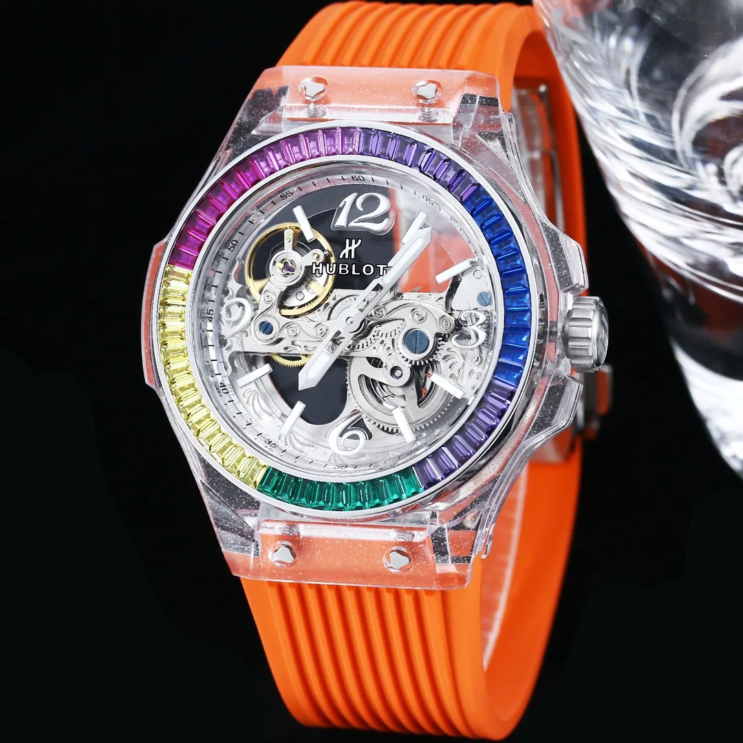 Swiss Hublot Big Bang Unico Replica 42mm – Rainbow Diamond Bezel, Multi-Layer Skeleton Dial Watch