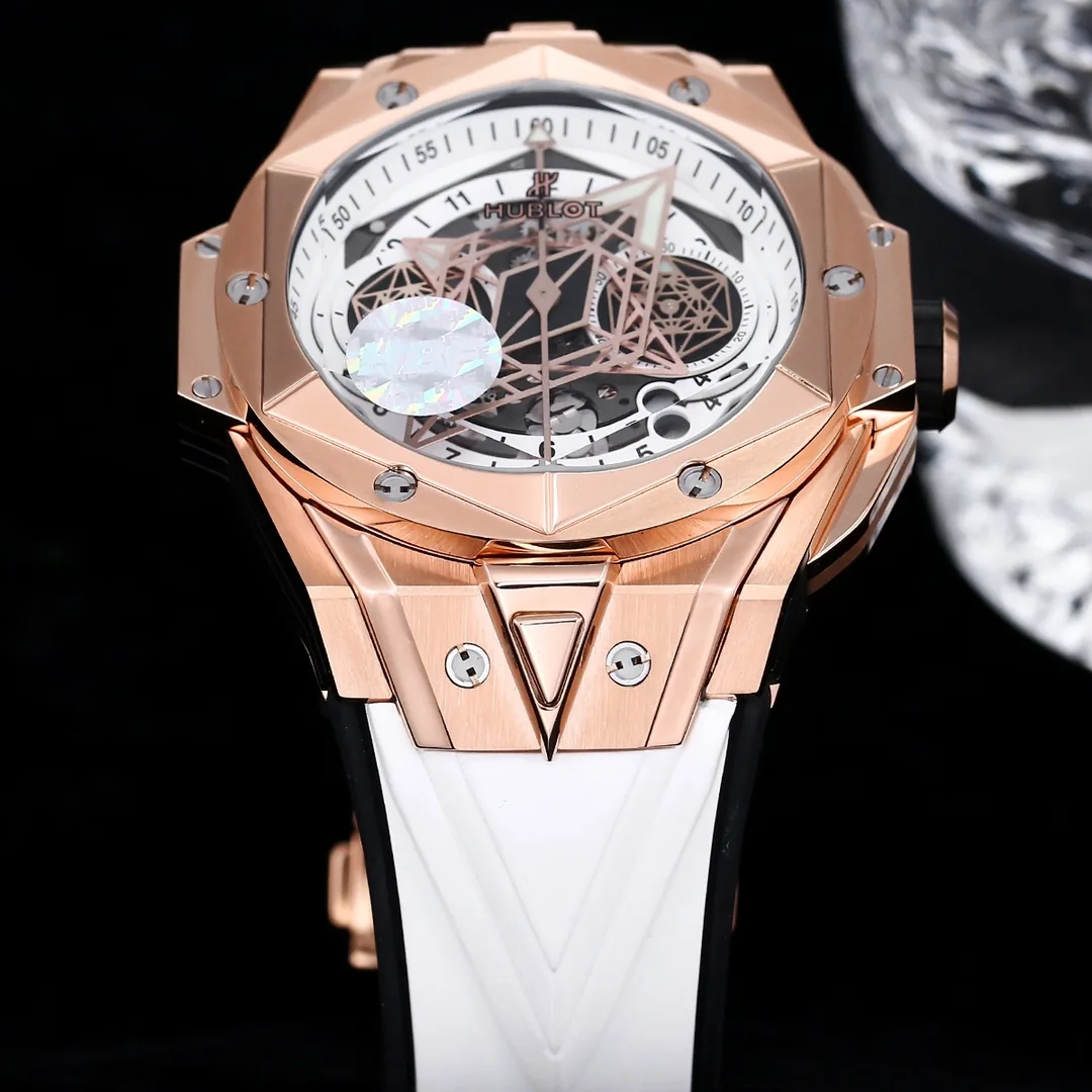 Hublot Big Bang Replica White Sang Bleu II King Gold 45 Skeleton Dial Watch