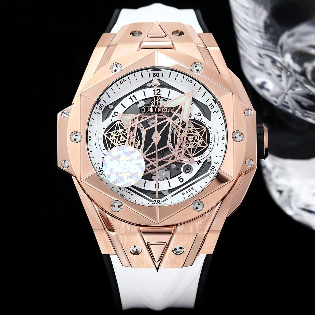 Hublot Big Bang Replica White Sang Bleu II King Gold 45 Skeleton Dial Watch
