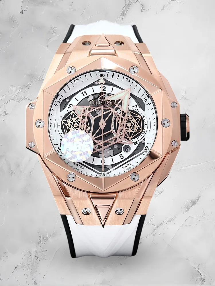 Hublot Big Bang Replica White Sang Bleu II King Gold 45 Skeleton Dial Watch