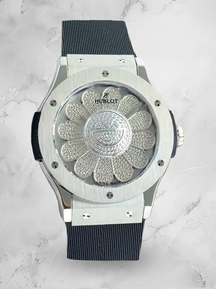 Hublot Classic Fusion Replica Murakami 45mm White Diamond Sunflower Watch