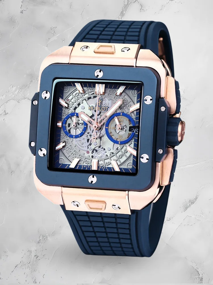 Hublot Square Big Bang Replica 42mm Unico Gold Blue Ceramic Watch