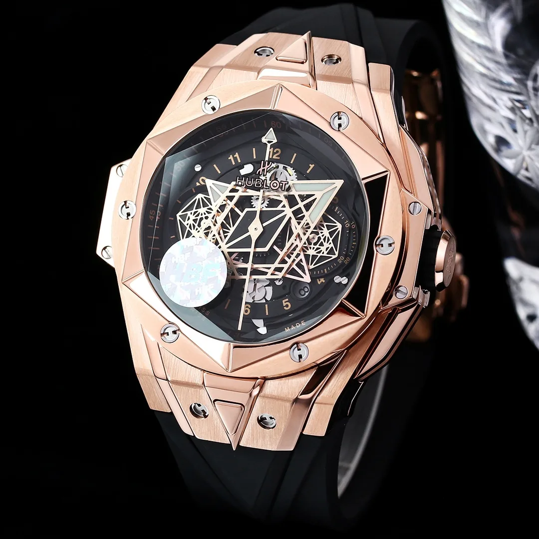 Hublot Big Bang Replica Black Sang Bleu II King Gold 45 Skeleton Dial Watch