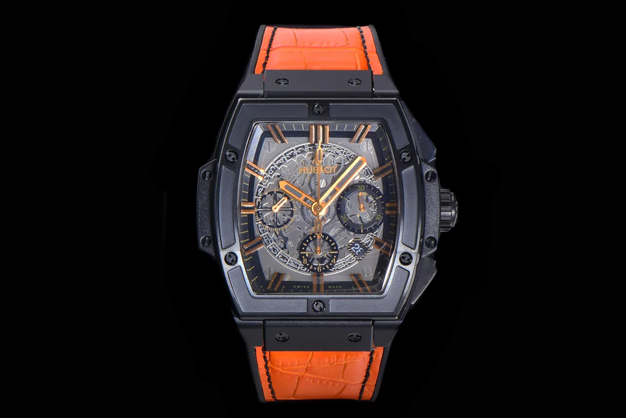 Luxury Hublot Spirit of Big Bang Replica 45mm Orange Leather Strap Watch – Bold Skeleton Dial