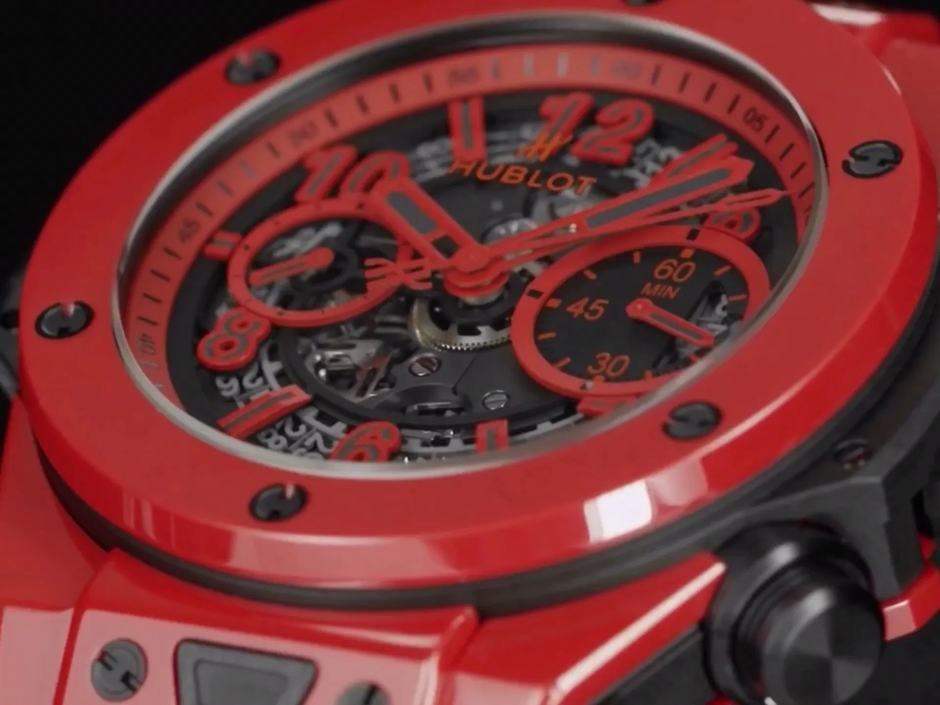 Hublot Big Bang Unico Replica 45mm Matte Red Ceramic Skeleton Dial Watch