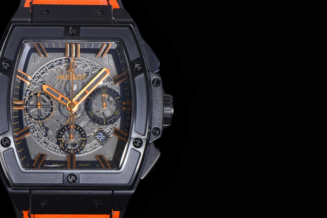 Luxury Hublot Spirit of Big Bang Replica 45mm Orange Leather Strap Watch – Bold Skeleton Dial