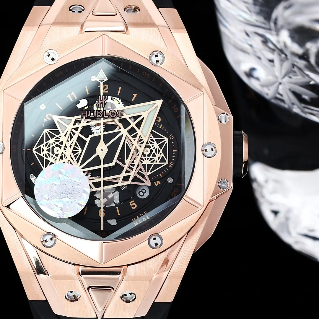Hublot Big Bang Replica Black Sang Bleu II King Gold 45 Skeleton Dial Watch