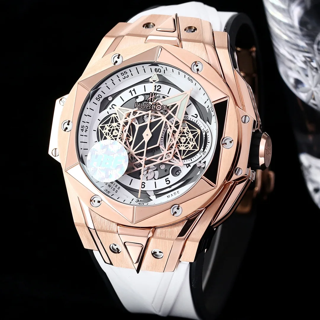 Hublot Big Bang Replica White Sang Bleu II King Gold 45 Skeleton Dial Watch