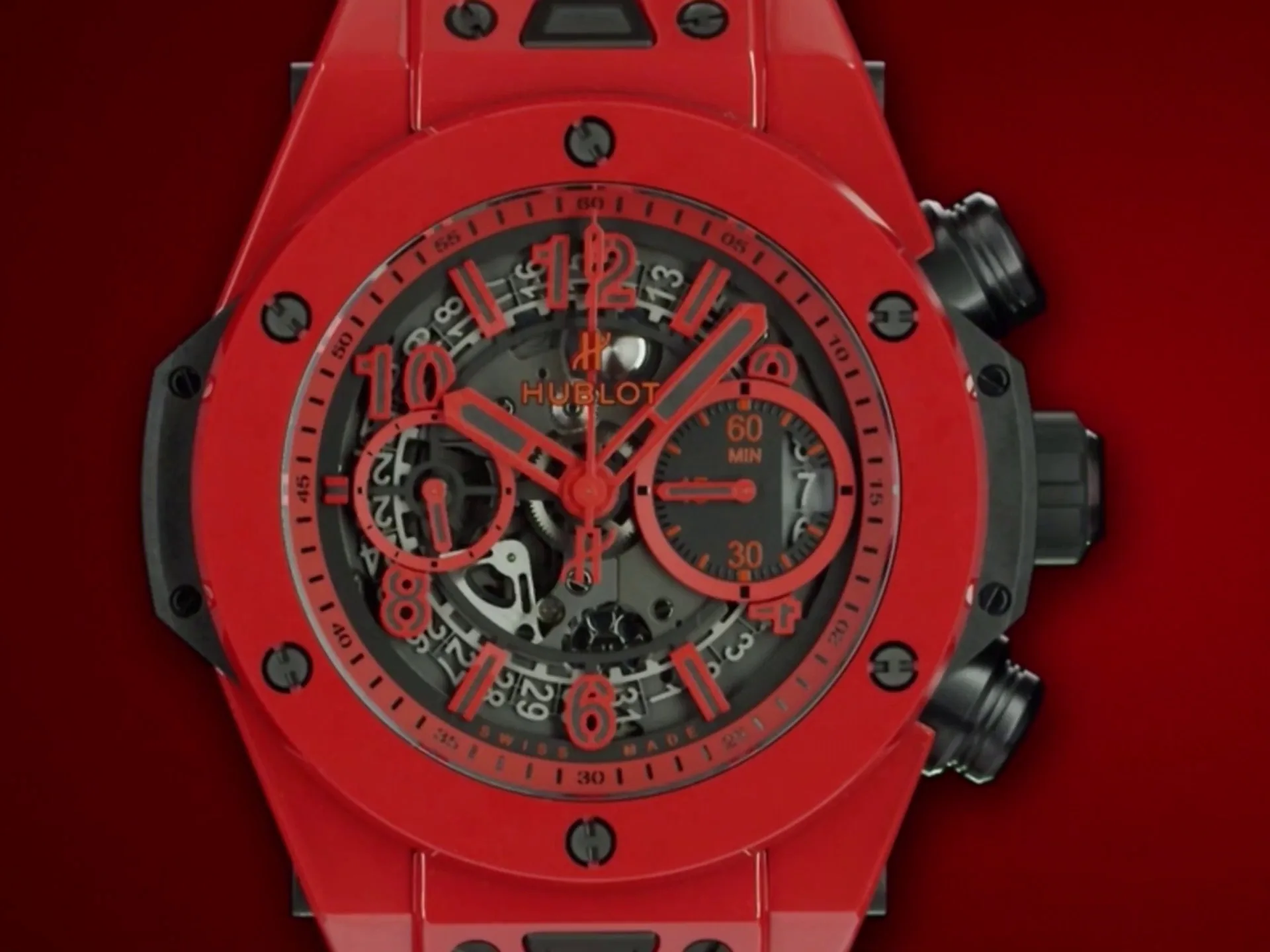 Hublot Big Bang Unico Replica 45mm Matte Red Ceramic Skeleton Dial Watch